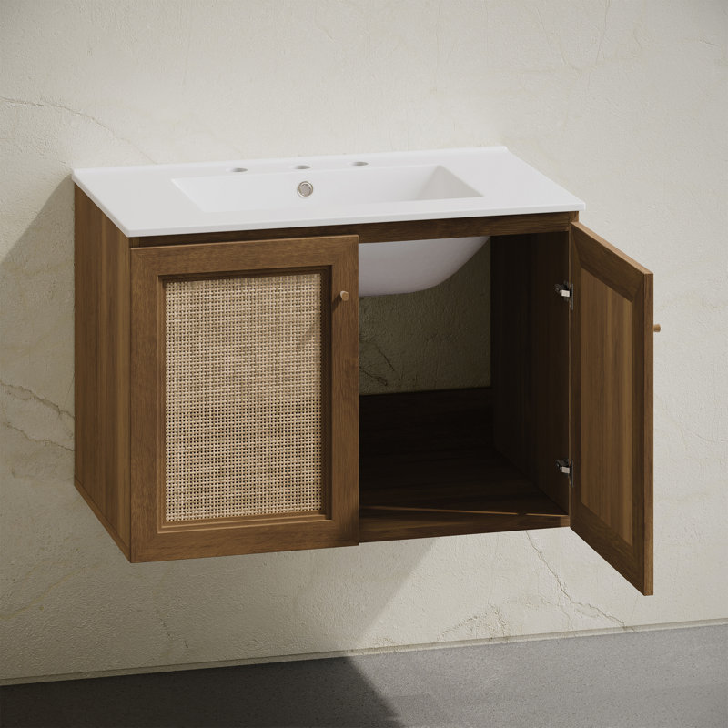 Meuble-lavabo mural classe 30 po en chêne brun avec trous de robinet espacés Class, 8 po, 30