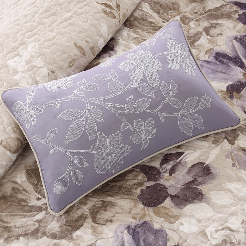Courtepointe 6 pièces pour très grand / très grand. Aquarelle à motif floral, 100% microfibre, ensemble de 6 toiles réversibles de style textile. Design, coussins décoratifs inclus
