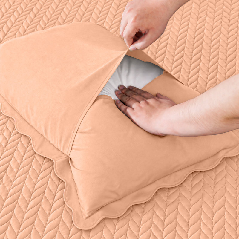 Ensemble d'édredon léger en microfibre avec taies décoratives Oxford, Twin Comforter + 1 Standard Sham, Peach