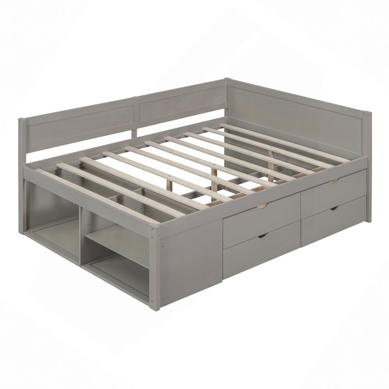 Daybed With Drawers And Shelves, Gray, Full/Double