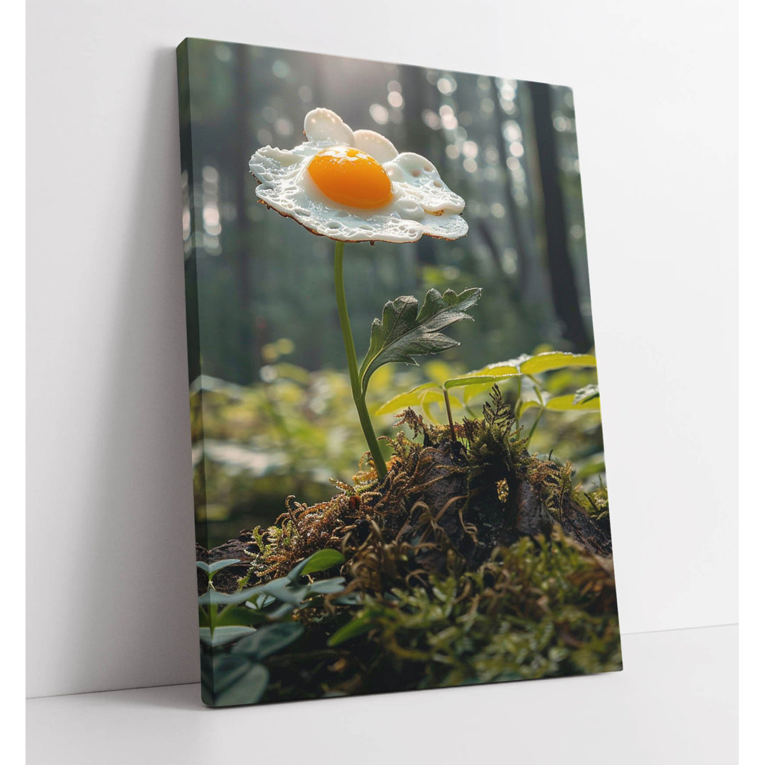 Abstract Fried Egg Daisy Flower In Forest Canvas Wall Art Print Picture