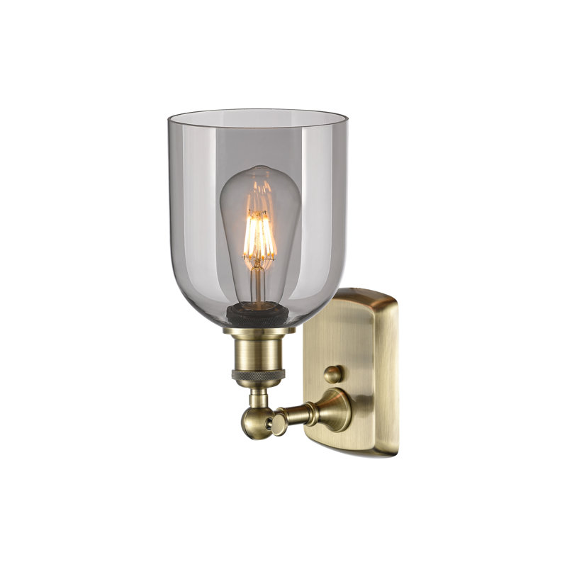 Anacaren Steel Armed Sconce, Light Smoke, Antique Brass