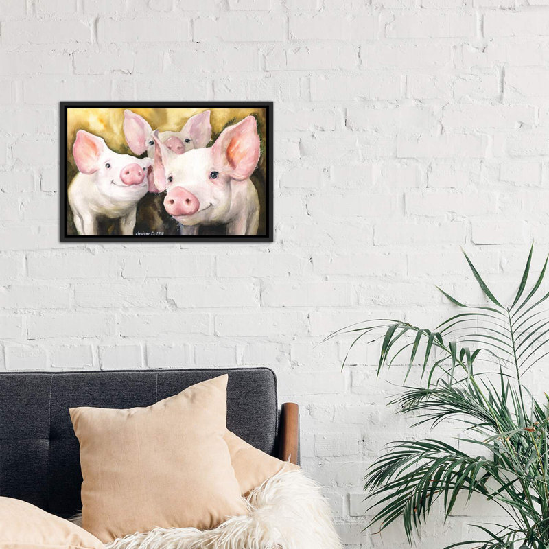 «Happy Friends» - reproduction d'art, H 26 po x l 40 po x 1,5 po, Cadre noir vieilli
