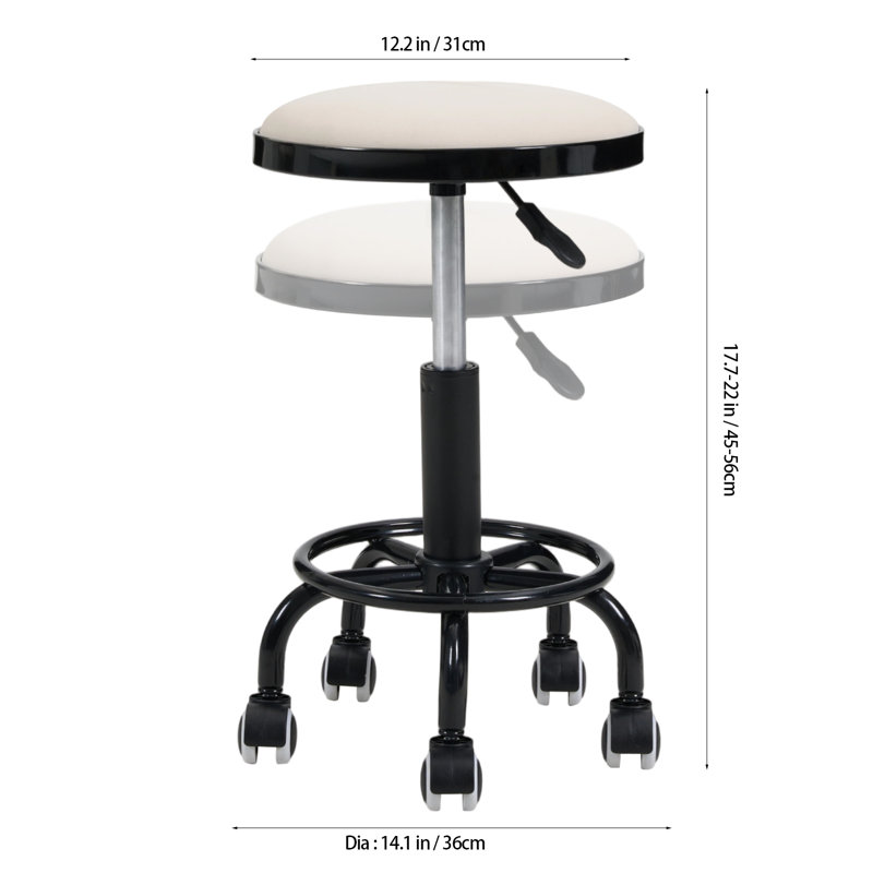 Height-Adjustable PU Leather Round Salon Rolling Stool, Black, Beige