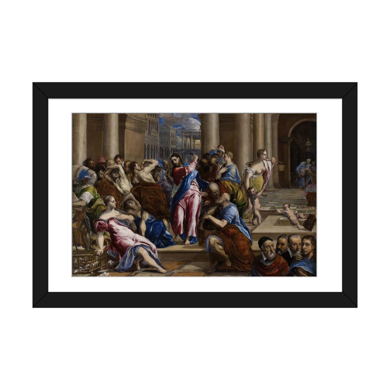 « christ driving the changes » par el greco, reproduction d’art sur toile tendue, H 40 po x l 60 po x P 1,5 po, Pas de tapis
