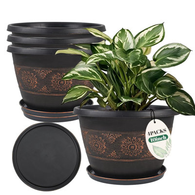 Jardinières d'extérieur de 40 cm (16 pouces), ensemble de 4, cuivre, motif floral rétro