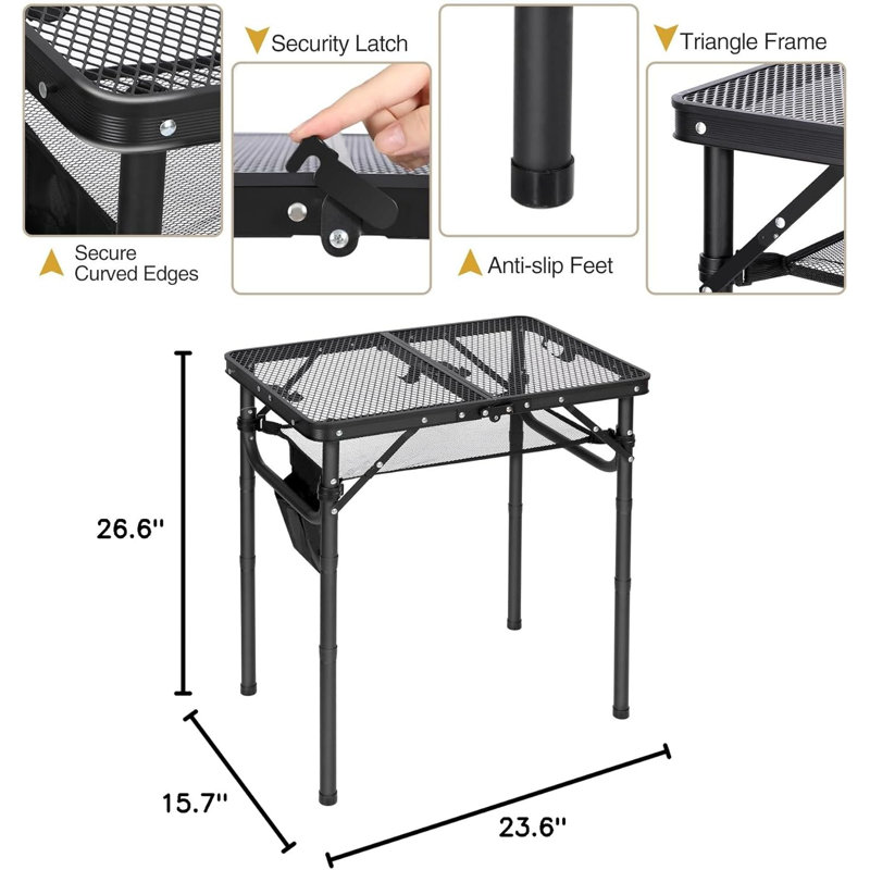 Small Folding Grill Table for Outside 3 Heights Adjustable Lightweight Grill Table