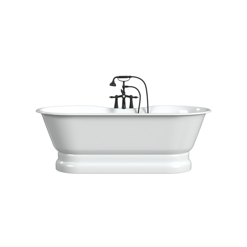 Regal 68'' L Freestanding Soaking Bathtub, White Interior with White Exterior, Cast Iron Pedestal Base