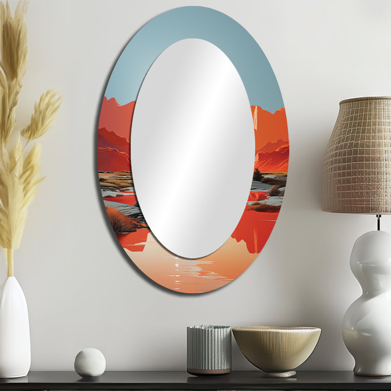 Bold Sunrise Horizon II - Pink Oval Wall Mirror Decor, 36" x 24"