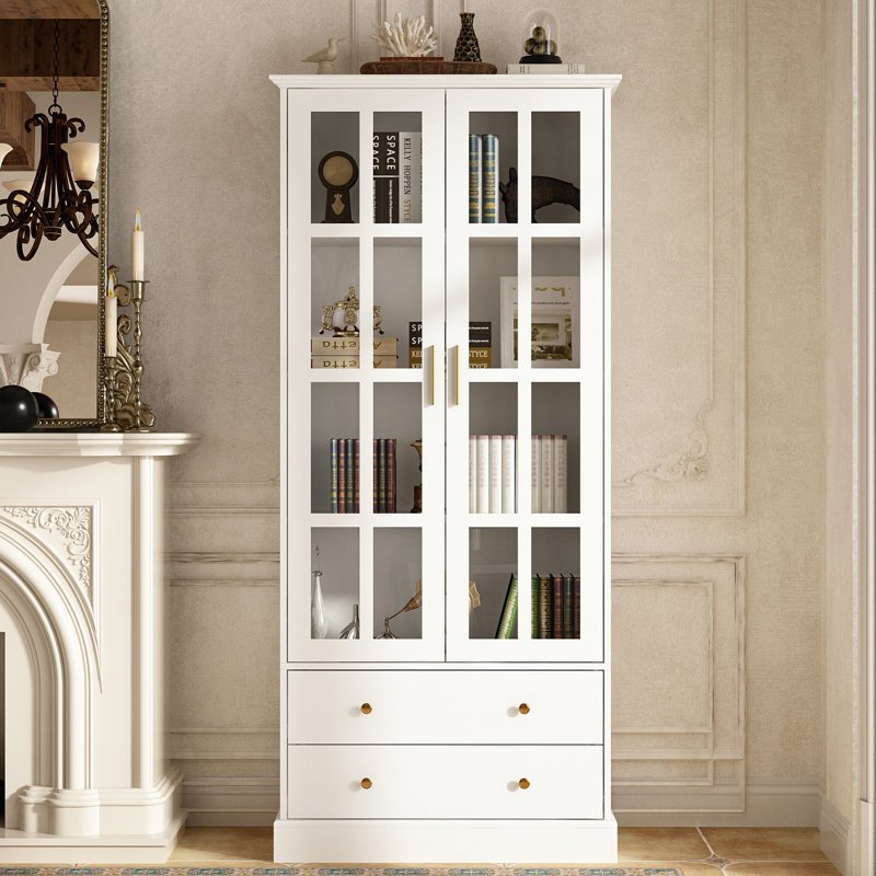 Bibliothèque 70 "H avec tiroirs et verre, Blanc