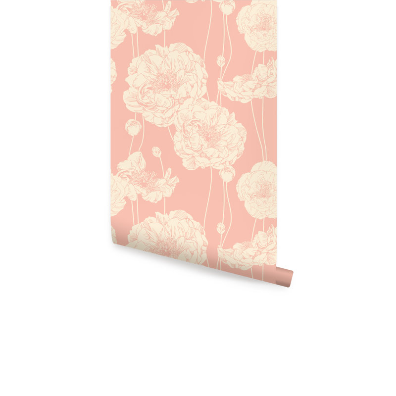 Rouleau de papier peint adhésif L 18 pi x l 24 po Latundra Peony, Rose corail