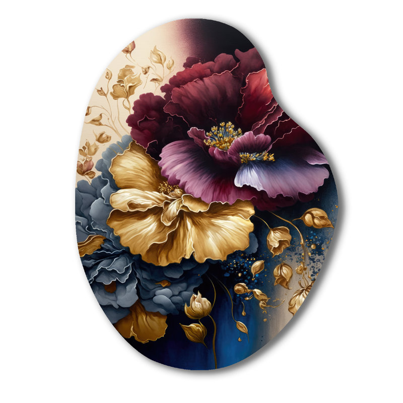 Kemmel - Art mural floral asymétrique en métal, sculpture murale en métal de forme unique, H 38 po x l 28 po x P 1 po