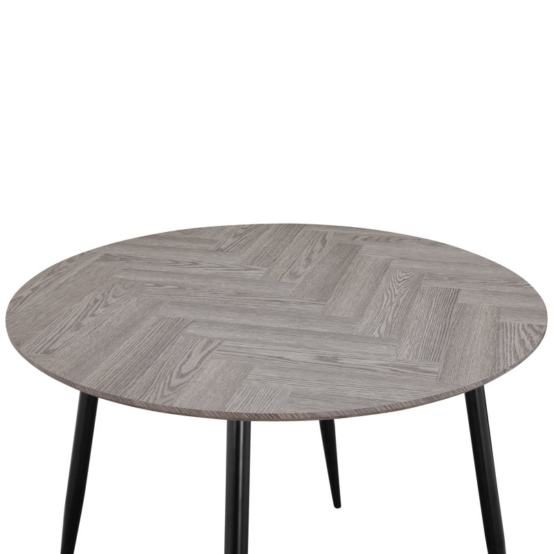 Stronach Round Metal Base Dining Table, Fishbone White Oak