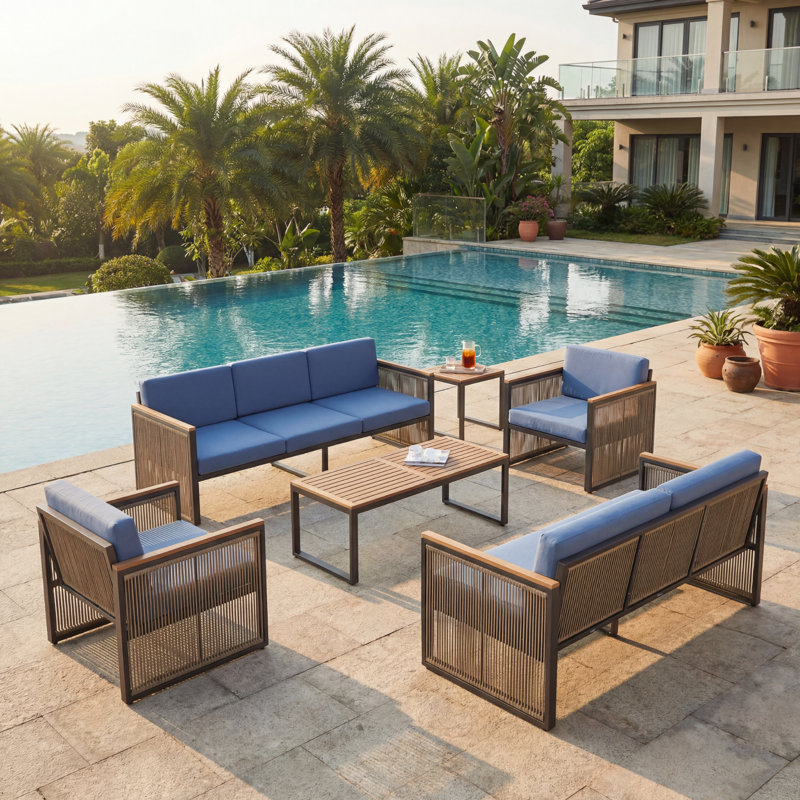 7-Person Patio Conversation Sets With Coffee Table, Blue