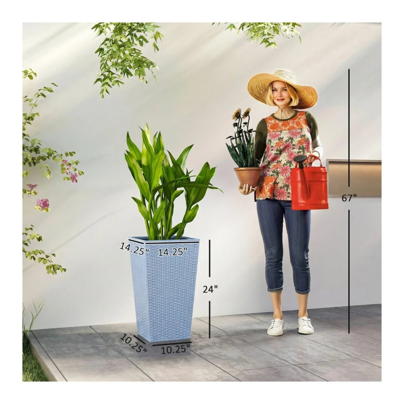 Ensemble de 3 pots à fleurs en rotin gris clair de style rotin clair