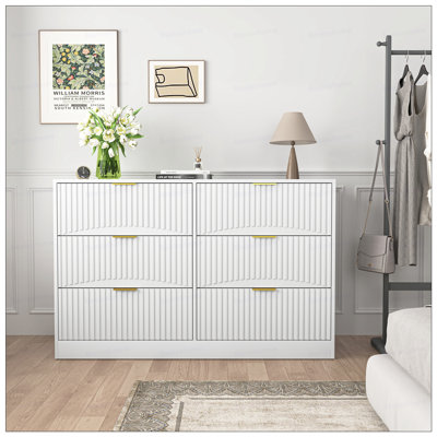 Modern 6-Drawer Dresser, Chest of Drawers for Bedroom, Living Room, Hallway, and Entryway - Large Storage Cabinet, ,Drawer panel with wavy patterns
