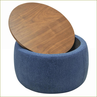 Repose-pieds avec rangement, table de bout / repose-pieds 2 en 1, rond 25,5 x 25,5 x 14,5, bleu marine | Bleu marine | Panneau de fibres à densité moyenne