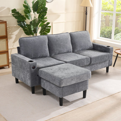L-shaped Sofa Sectional With Usb, Cup Holder 
