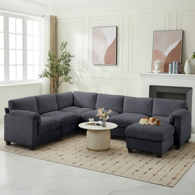 7-Piece Upholstered Corduroy Sectional