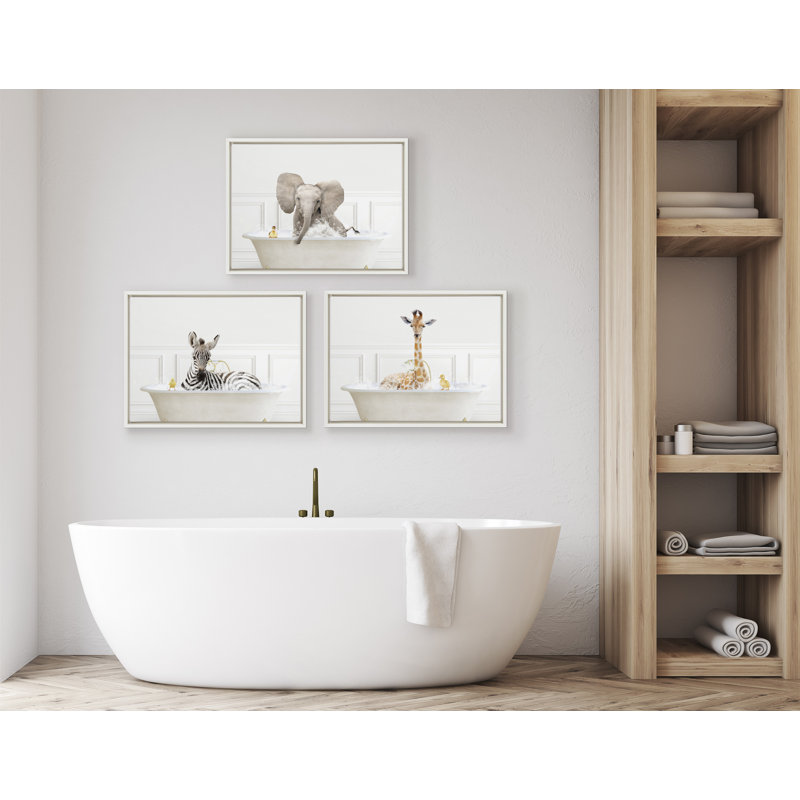 «Zebra In Bubble Bath Neutral Style» par Amy Peterson, reproduction d'art sur toile encadrée, Blanc
