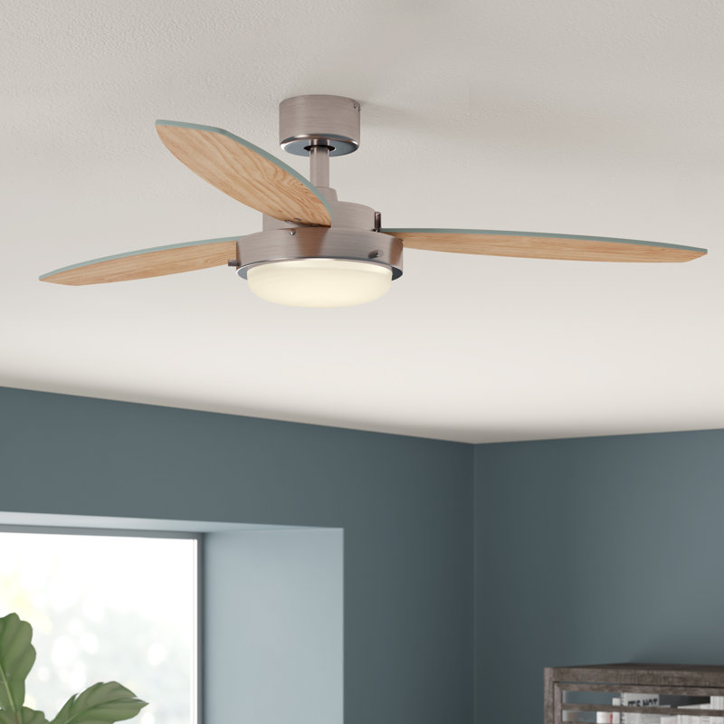 Alloy 52'' Ceiling Fan with Light Kit, Brushed Nickel with Beech/Wengue Blades