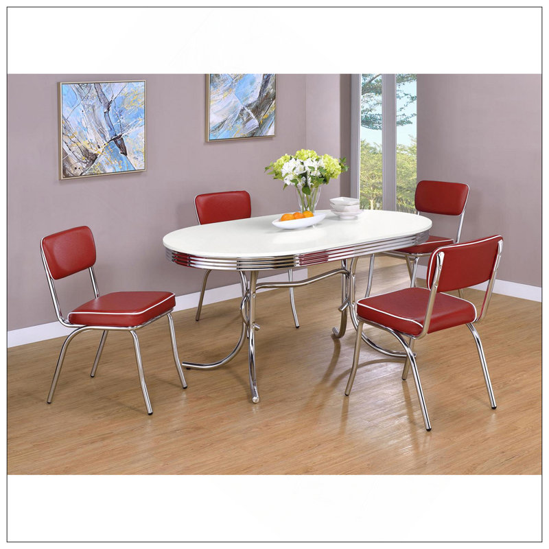 Ensemble de 2 chaises d'appoint rembourrées rétro rouge et chrome avec sièges rembourrés et pieds élégants incurvés pour plus de confort et de style