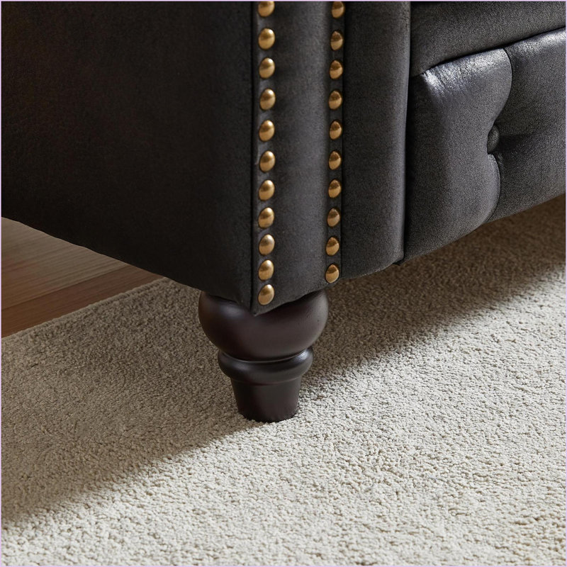 Canapés, canapé Chesterfield Tech 63,5 po | Bouton capitonné | Pieds en bois brun foncé | Salon | Tissu | Standard