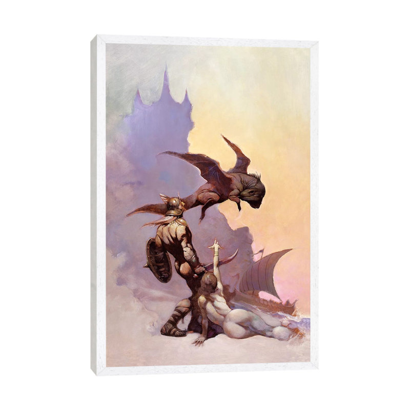 Kavin's World by Frank Frazetta - Print on Canvas, 101.6cm H x 66.04cm W x 3.81cm D, White Framed