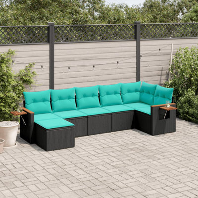  Ensemble de canapé de patio 7 pièces avec coussins en rotin de polyester noir