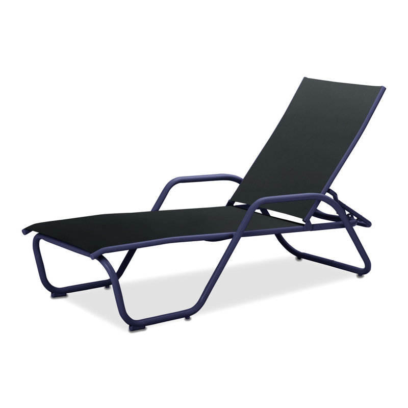 Outdoor Rust-Resistant Metal Chaise Lounge, Black 5D Sunbrella®, Textured Desert