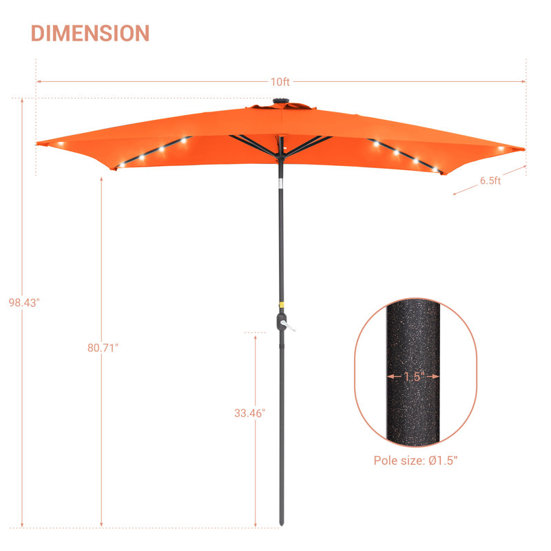 Dorelien 120'' x 78'' Rectangular Lighted Market Umbrella, Orange