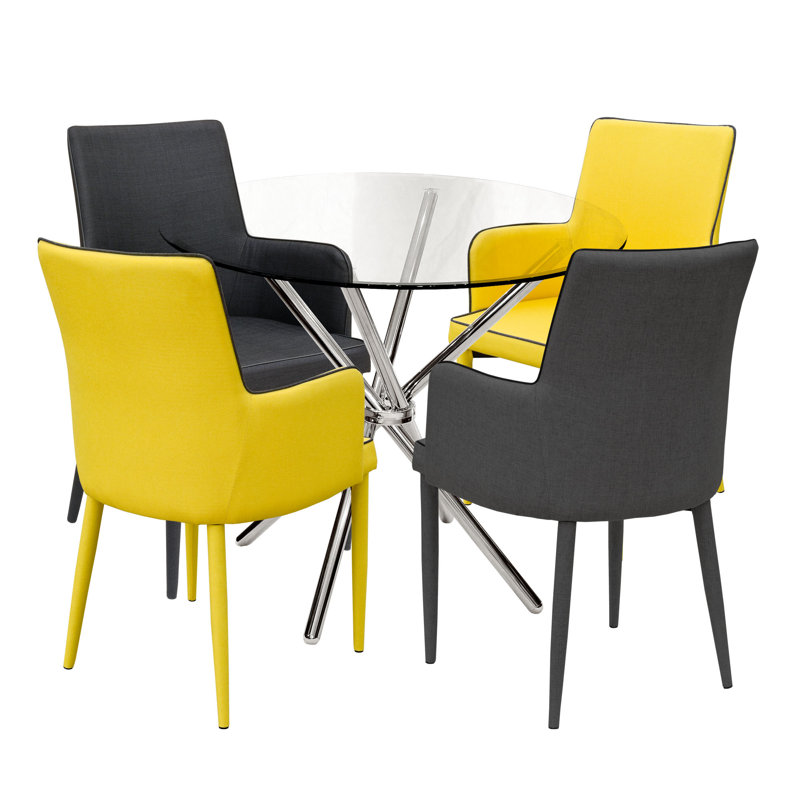 4 - Person Dining Set, Charcoal/Yellow, Chrome