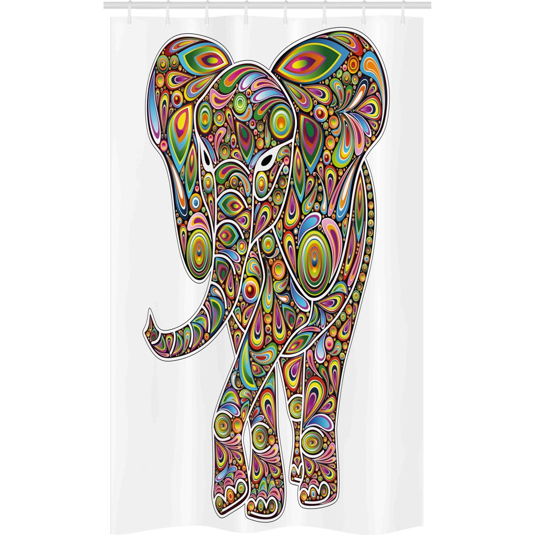 Schmaler Duschvorhang, Boho Elefant-Kunst, Psychedelisch, Mehrfarbig