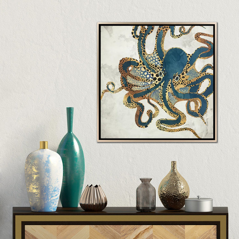 Underwater Dream VI - impression d'art graphique, H 18 po x l 18 po, Toile avec cadre flottant, Champagne
