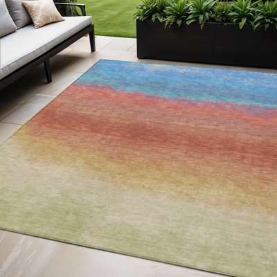 Tapis intérieur / extérieur 5 pi x 8 pi dégradé corail et bleu