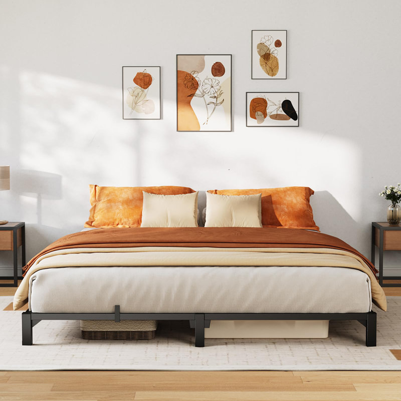  Size Metal Bed Frame 6 Inch Heavy Duty Platform Bed Frame with Durable Iron Slat Support and Legs No Box Spring Required No Screws Needed Support Up to 800 LBS