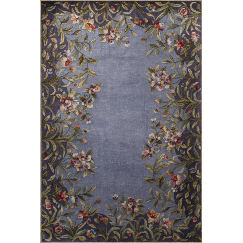 Tapis décoratif moderne bleu à motif floral lavande, Tapis de couloir 3 pi 9,81 po x 9 pi 10,11 po