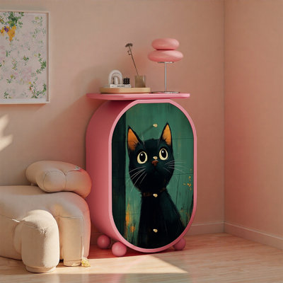Armoire ovale en bois avec motif de chat ludique