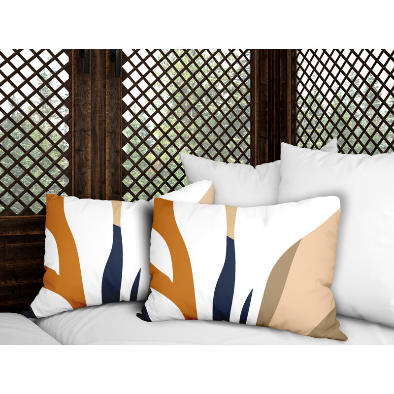 Embroidered Outdoor Reversible Throw Pillow, Orange/Navy Blue/Beige