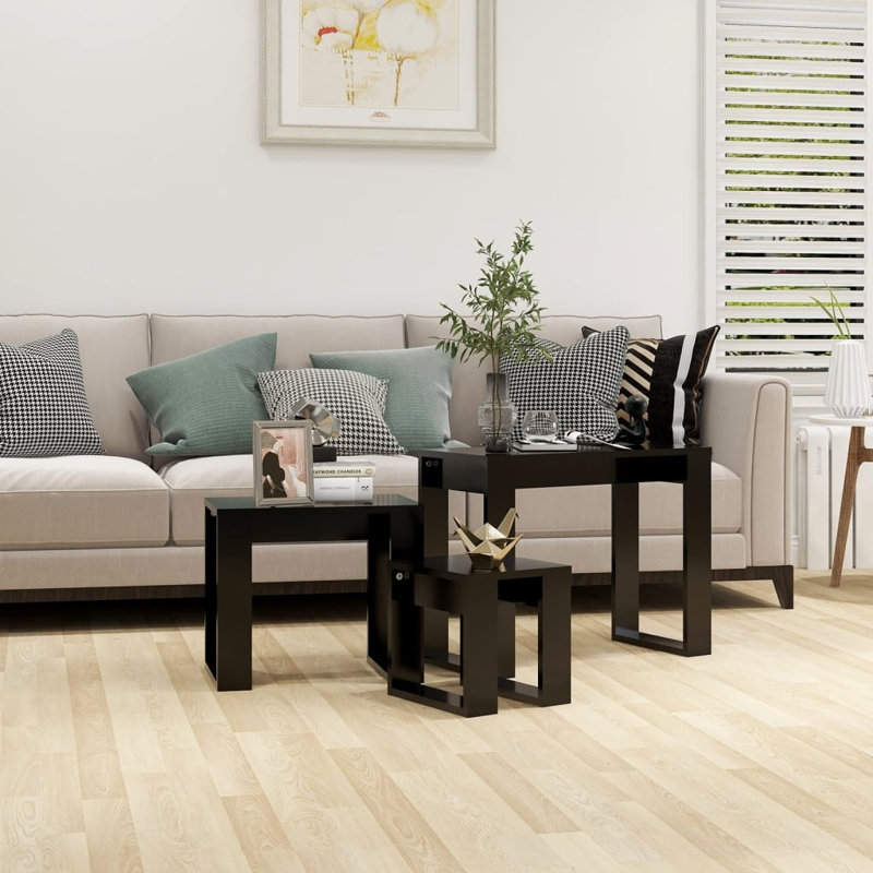 Gobao Nesting Tables 3 pcs Engineered Wood, Black, Black