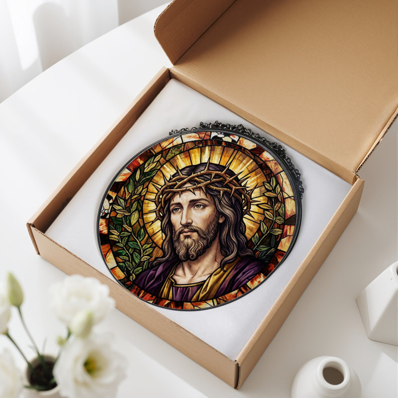 Panneau de vitrail en verre coloré Jésus, 7,8 heures, H 7,8 po