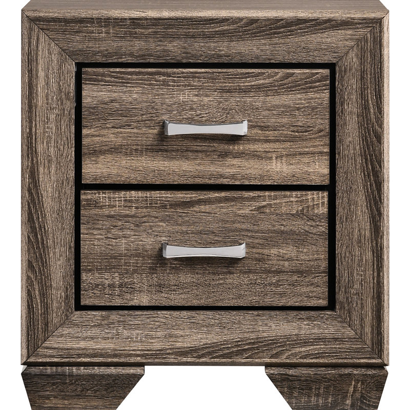 Table de chevet 2 tiroirs en taupe délavé, structure classique, structure double, tiroirs doubles pour l'organisation de la chambre à coucher, largeur rectangulaire de 23,5 pouces et profondeur rectangulaire de 16,5 pouces, structure, décor idéal, hauteur de 27