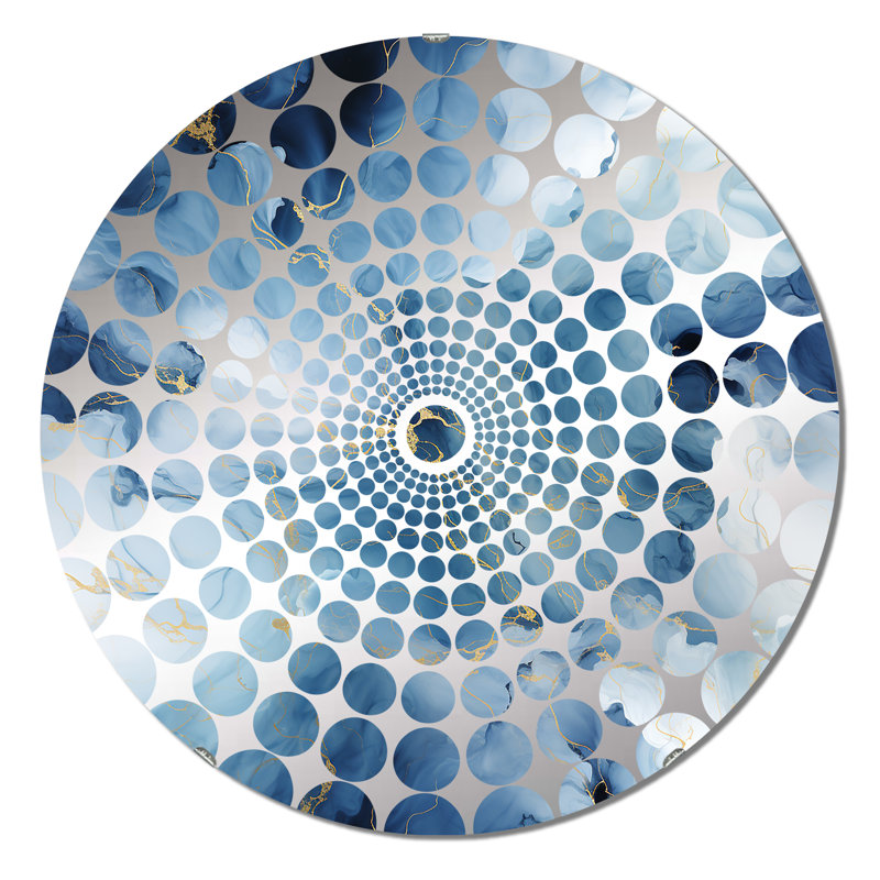 Blue Ethereal Elegance Marble Pattern - Concentric Circles Decorative Mirror, 23.6" x 23.6"
