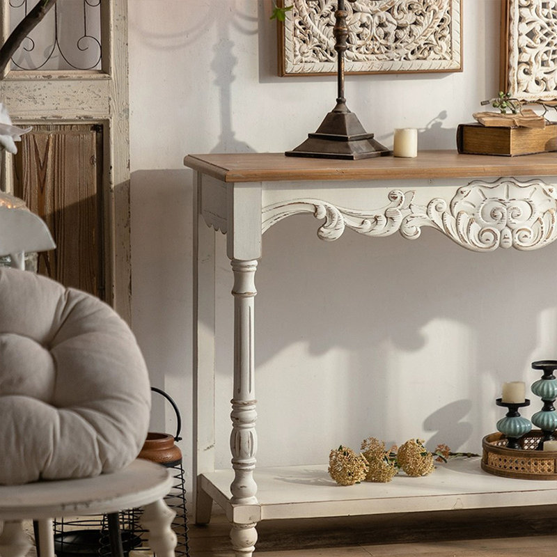 Console rectangulaire en bois massif blanc