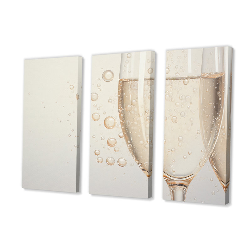 «Bubble Champange Brilliance In Glass - Champagne», ensemble de reproductions d'art mural, H 32 po x l 48 po x P 1 po