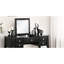 Meuble-lavabo contemporain, noir, rangement, panneau rabattable, peuplier, élégant tabouret, miroir ouvert, style