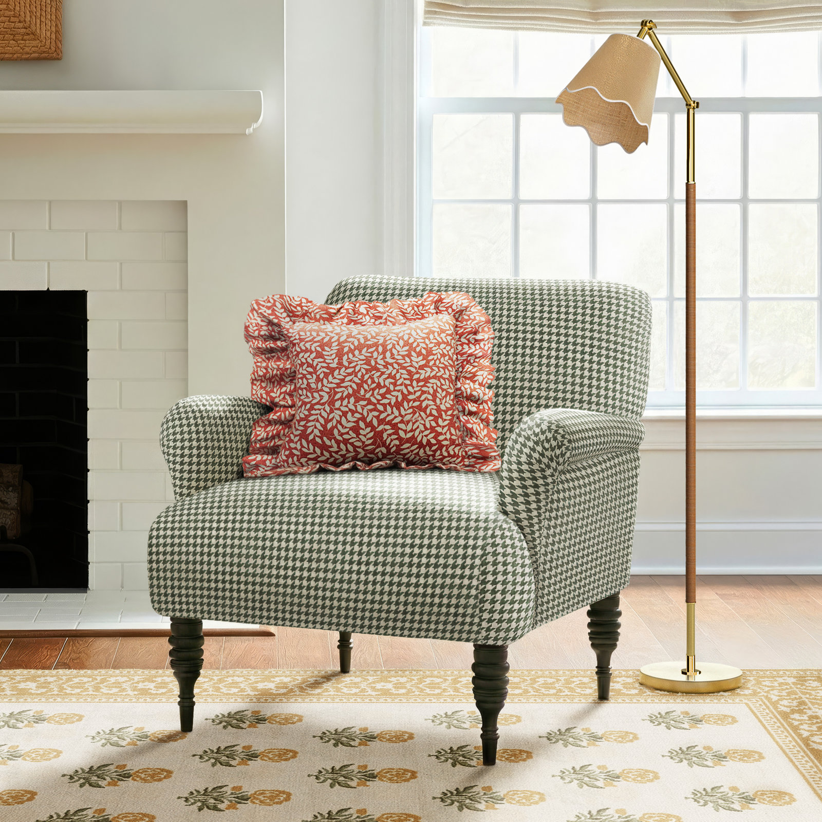 Bershire Cotton Armchair, Chunky Houndstooth Olive