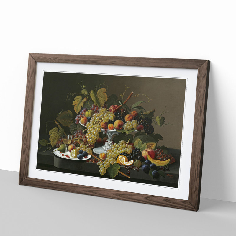 Still Life with Flowers and Fruit Vol.3 by Severin Roesen - Picture Frame Painting, 36cm H x 48cm W x 2cm D, Walnut