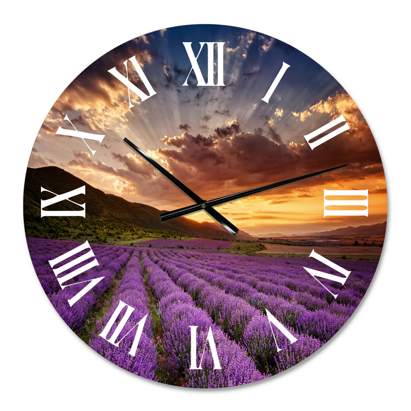 Sunrise & Dramatic Clouds Over Lavender Field X - Horloge murale, Très petit