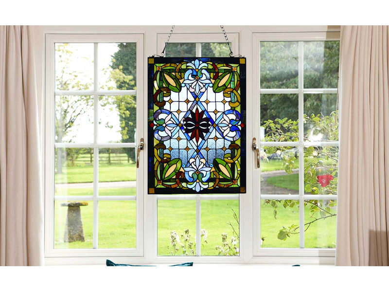 Victorian Handcrafted Stained Glass Window Panel 29" x 20"